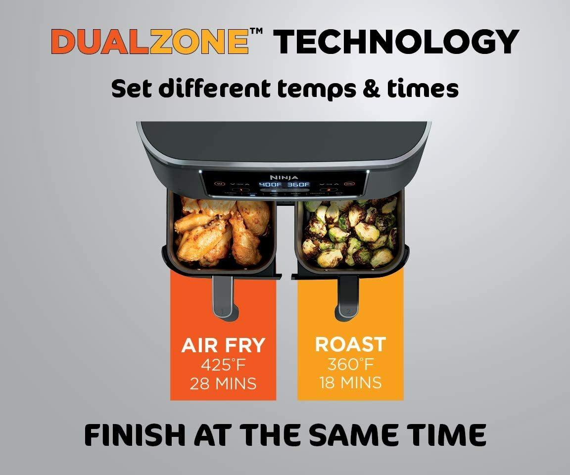 Ninja Dualzone Air Fryer Foodi 6-in-1 8 Quart, with 2 Crisper Plates, 2 Baskets