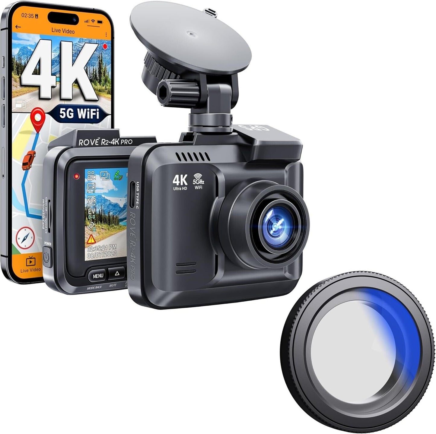 ROVE R2-4K Dash Cam Built-in WiFi 6 GPS Car Dashboard Camera Recorder