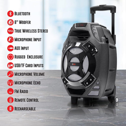 Herlaaibare Draagbare Luidspreker | 8" Woofer | 2 600 Watt | Bluetooth, AUX -SILWER