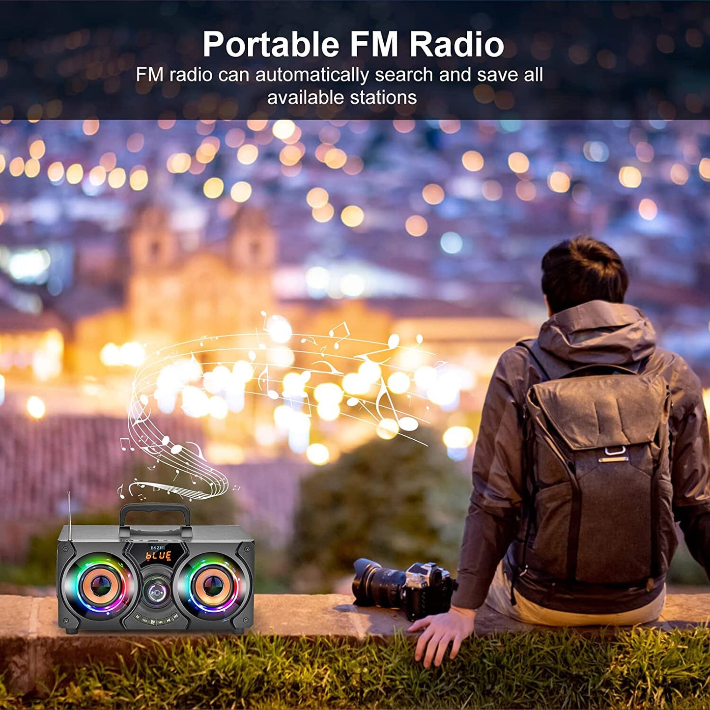 Portable Bluetooth Speakers with Double Subwoofer, 60W Loud Stereo EQ FM Remote