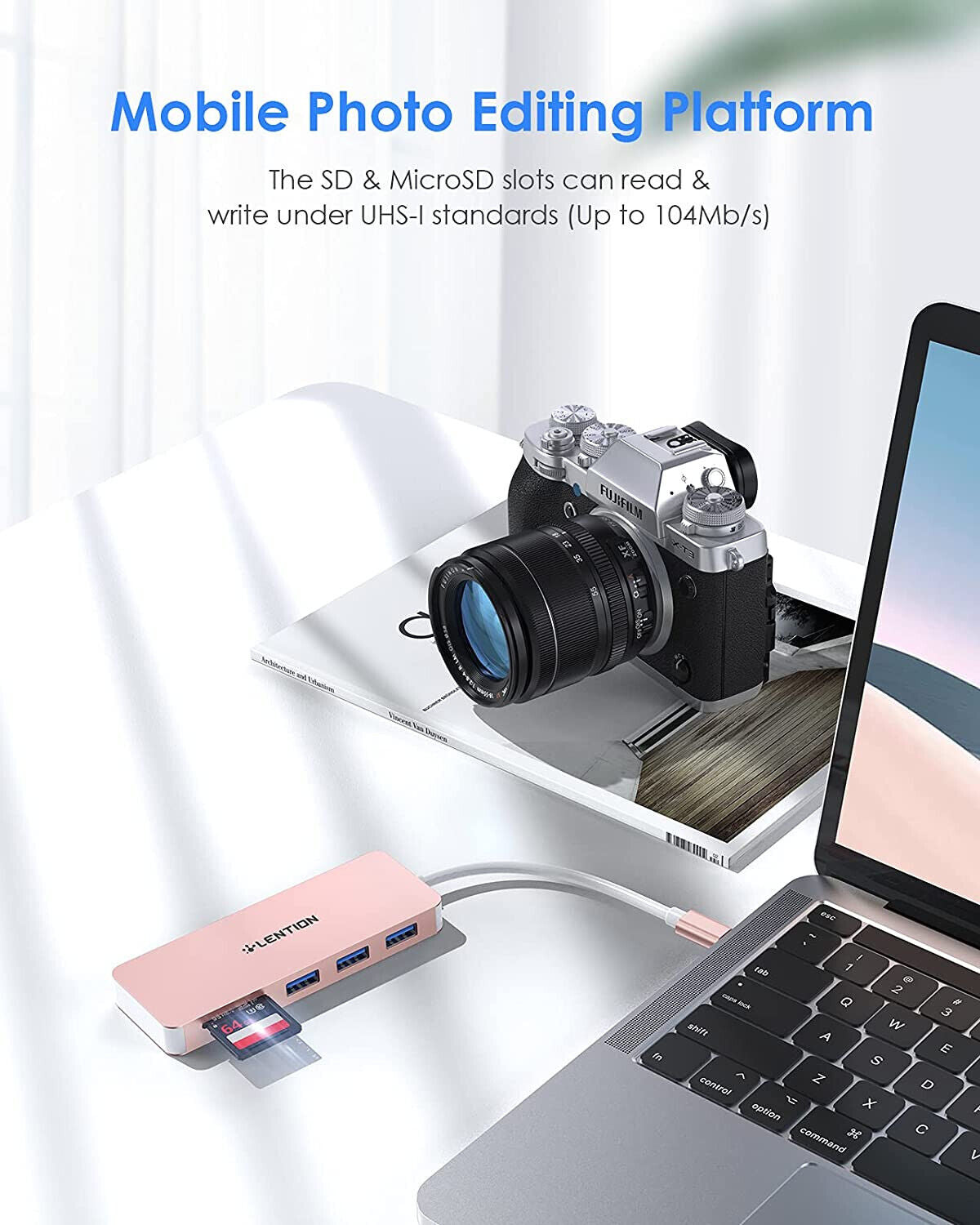 USB C-spil met 3 USB 3.0- & SD/Mikro-SD-kaartleser vir Mac Air/iPad Pro/Surface