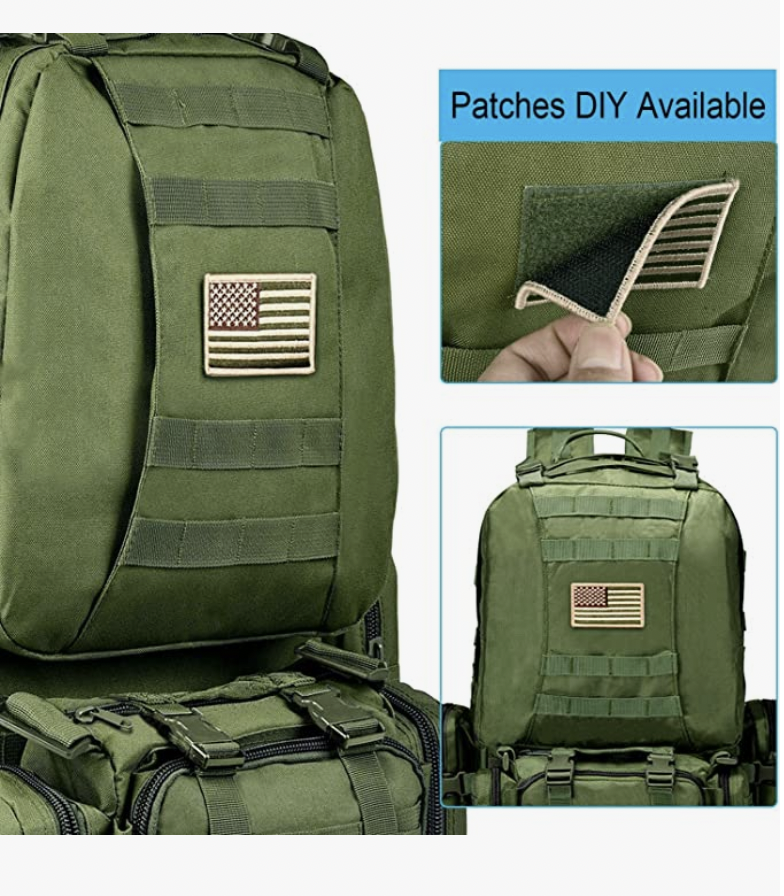 Tactical Military Army Rucksack 60L Assault Detachable Molle Backpack GRNPATCH