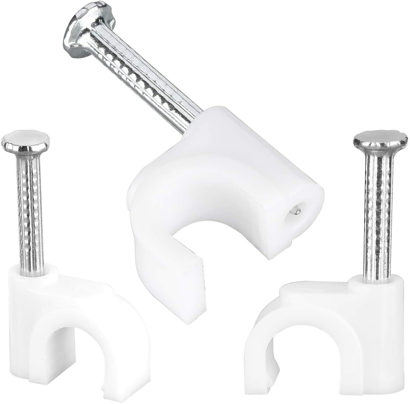 Round White Cable Clips with Steel Nails 6mm/ 0.236inch/ 100PCS For CAT6, CAT7.