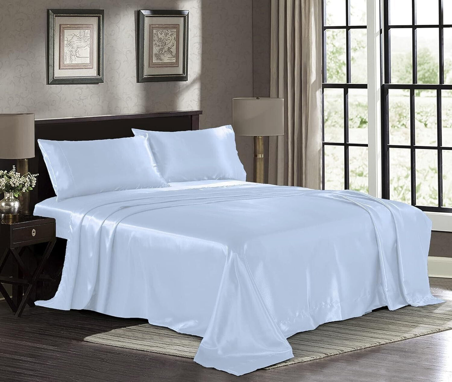 Luukse Syagtige Bed Satyn Hoeslakens Sagte 1800 Mikrovesel-CALIFORNIA KING