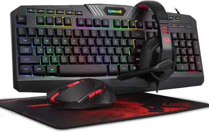 Redragon S101 Bedrade RGB-verligte Speletjiesleutelbord, Muis, Mat & Koptelefoon Kombinasie