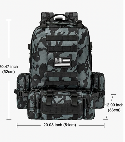 Taktiese Militêre Weermag Ruksak 60L Aanval Afneembare Molle Rugsak SWARTBLOUKAMOEFLEER