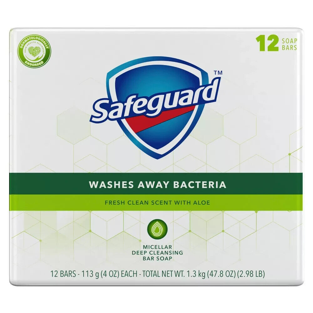 Safeguard Antibacterial Soap, White with Aloe, 4 oz bars, 24 PC SOAP BARS