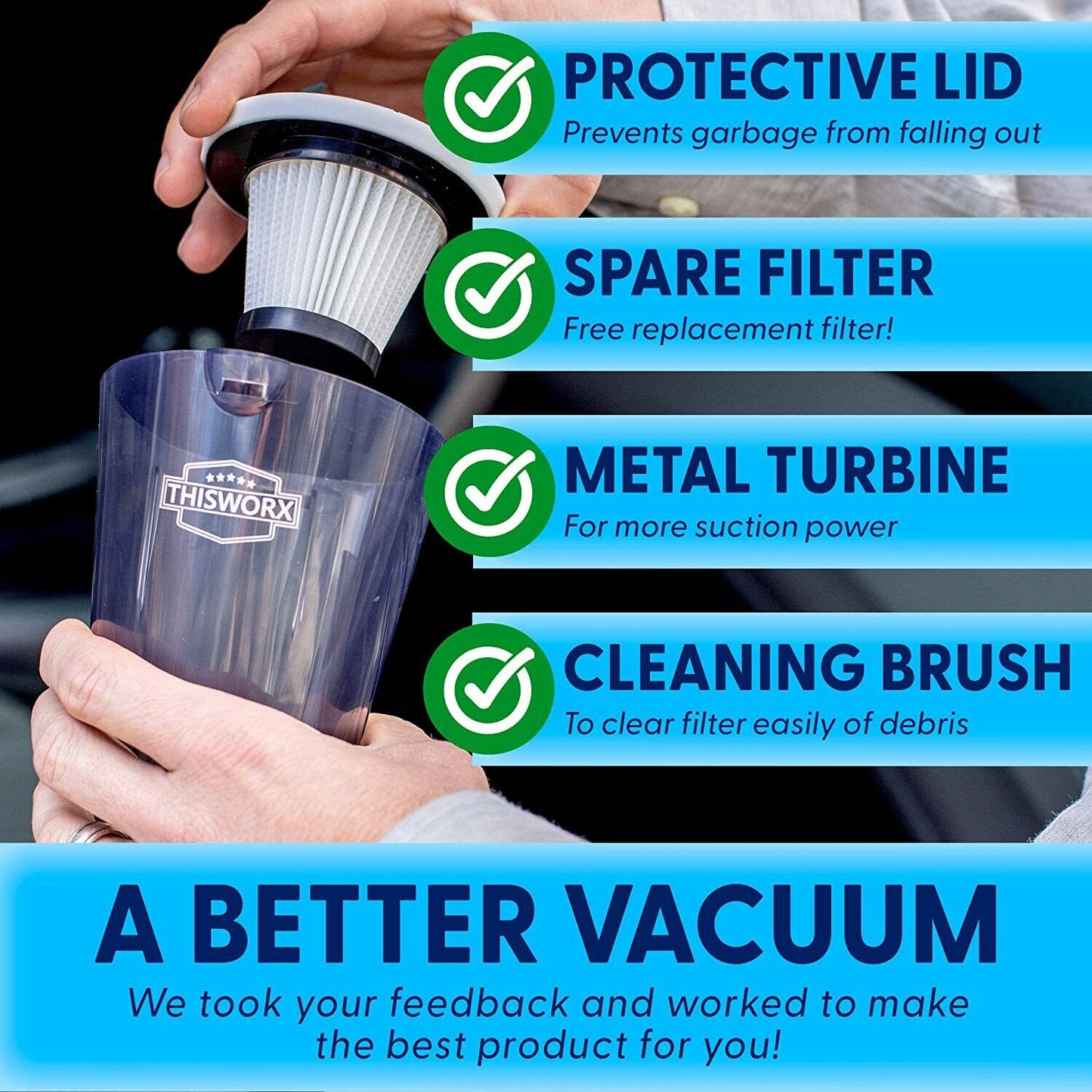 Car Vacuum Cleaner - Portable, High Power, Handheld Vacuums w/ 3 Attachments
