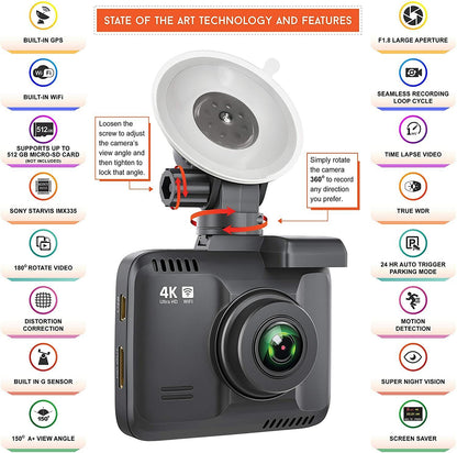 Rove R24K Dash Cam Ingeboude WiFi GPS Motor Paneelbordkamera-opnemer Met UHD2160