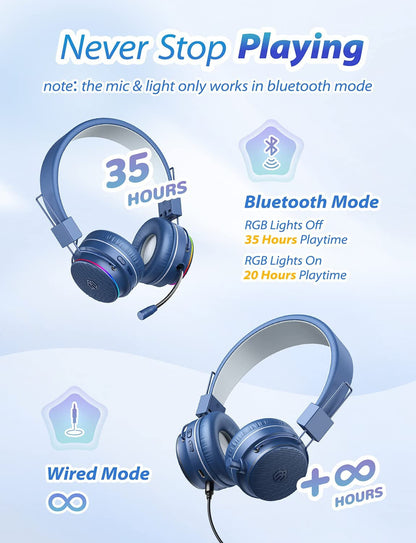 VLOOTBLOU BTH03 Kinders Bluetooth-koptelefoon Veilige Volume, Kleurvolle LED LIGTE