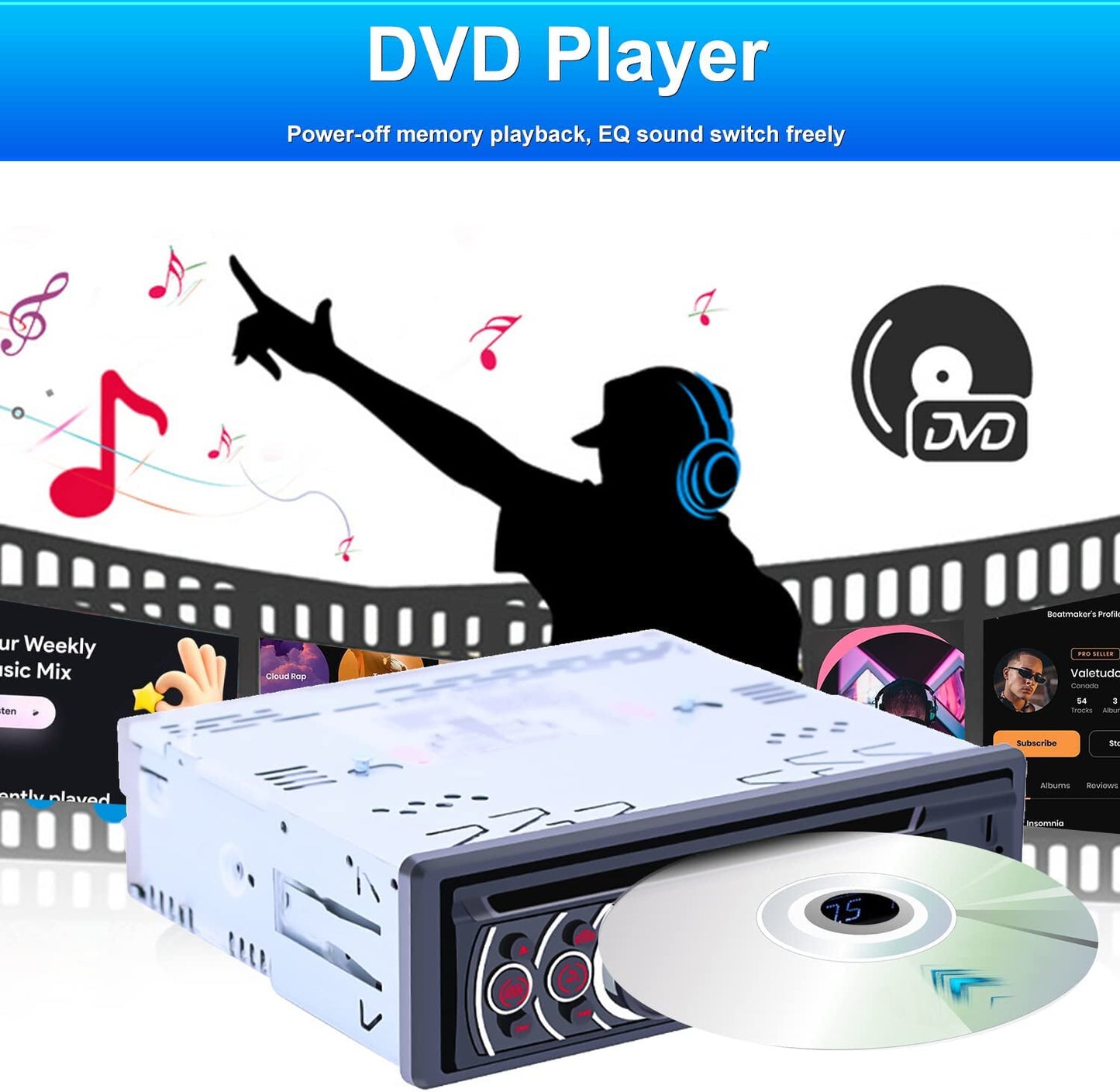 Single Din Car Radio CD Player, Car DVD Player with Bluetooth Hands-Free Calling