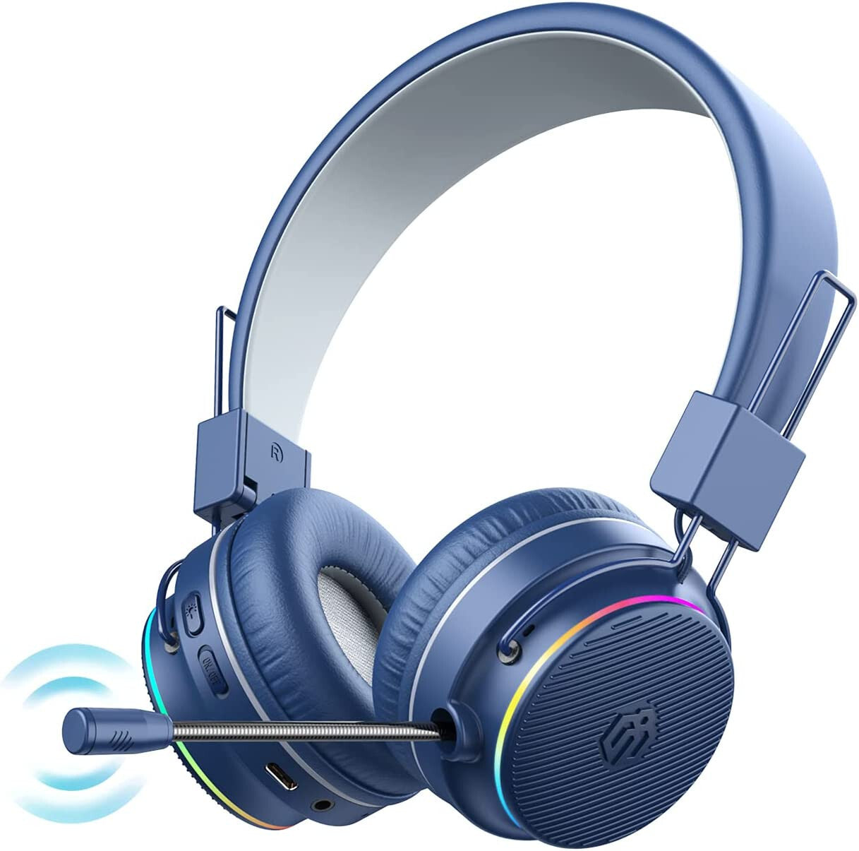 NAVY BLUE BTH03 Kids Bluetooth Headphones Safe Volume, Colorful LED LIGHTS