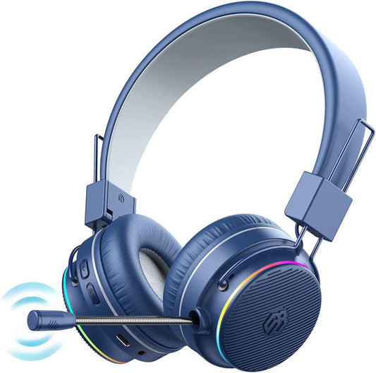 NAVY BLUE BTH03 Kids Bluetooth Headphones Safe Volume, Colorful LED LIGHTS
