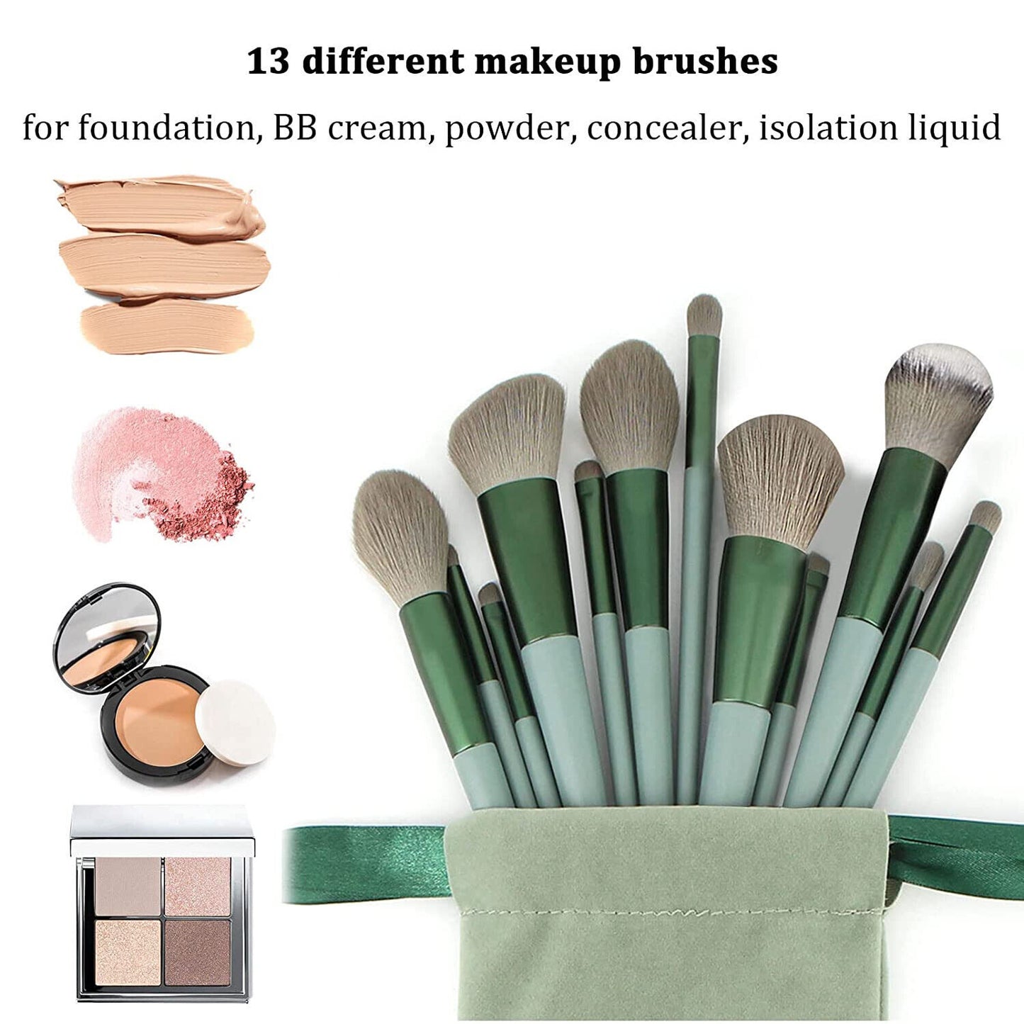 22 PIECE SET Make up KIT Green Makeup Brushes Foundation Brush Eyeshadow Brush
