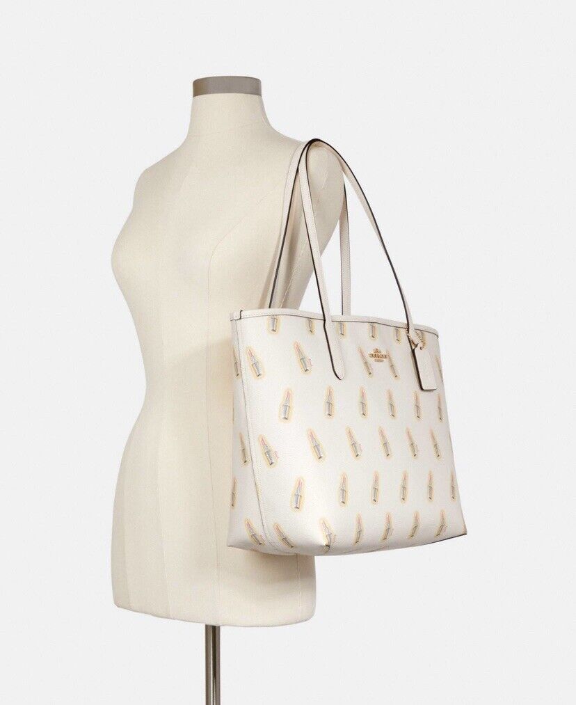COACH PRINTED TOTE WITH LIPSTICK PRINT WOMEN HANDBAG PURSES AUTHENTIC NEW W TAG