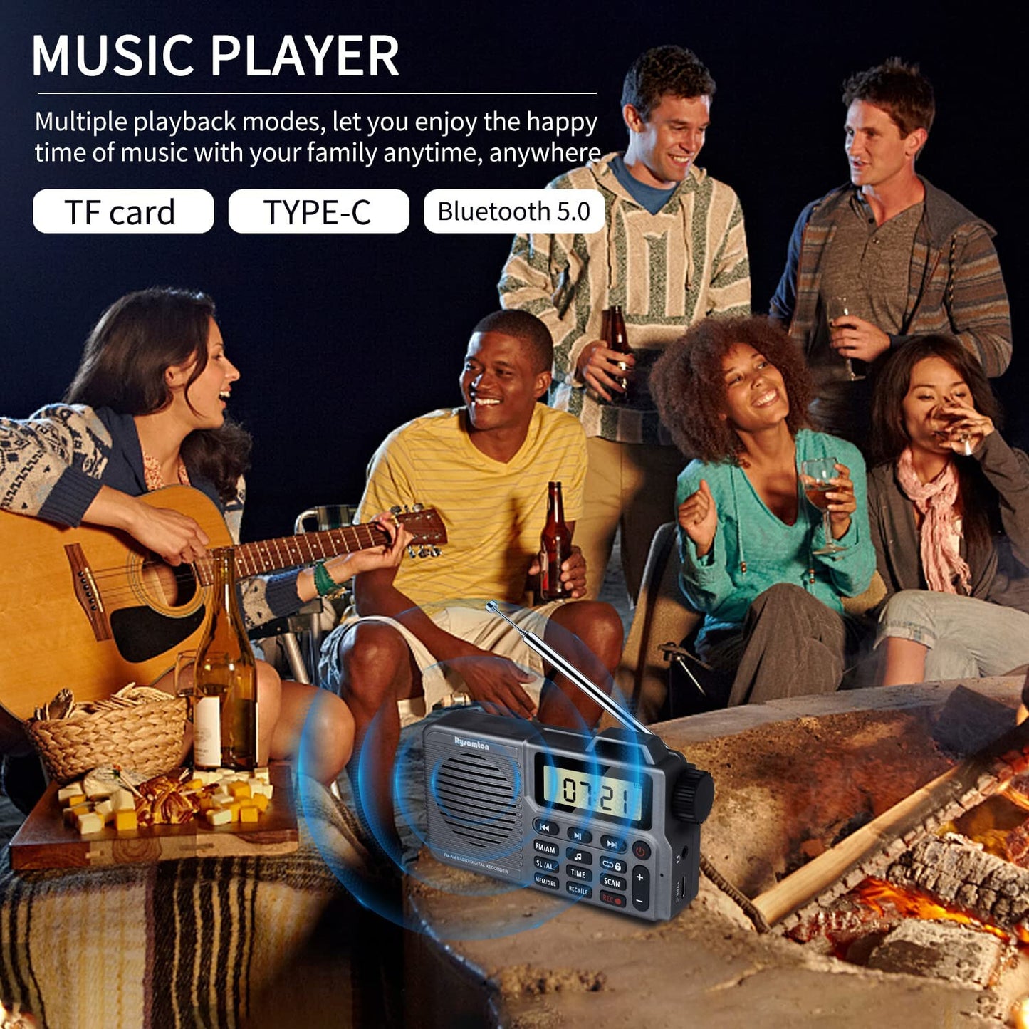 Portable AM/FM Radio, Small Pocket Radio with Bluetooth, Bass Speaker, Micro SD