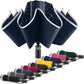 Inverted Compact Umbrella Large Windproof Umbrellas Reflective Stripe BLUE