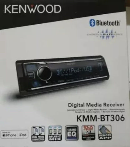 Kenwood KMM-BT306 Digitale Media Ontvanger met Bluetooth Kar Oudio Stereo GEEN CD