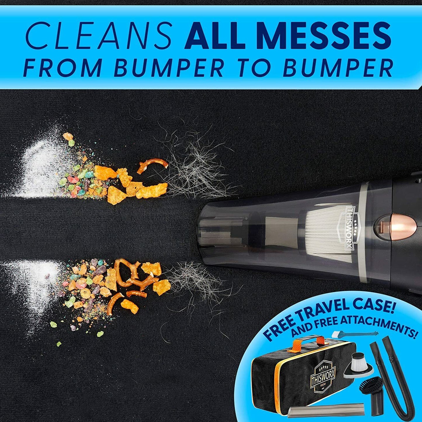 Car Vacuum Cleaner - Portable, High Power, Handheld Vacuums w/ 3 Attachments