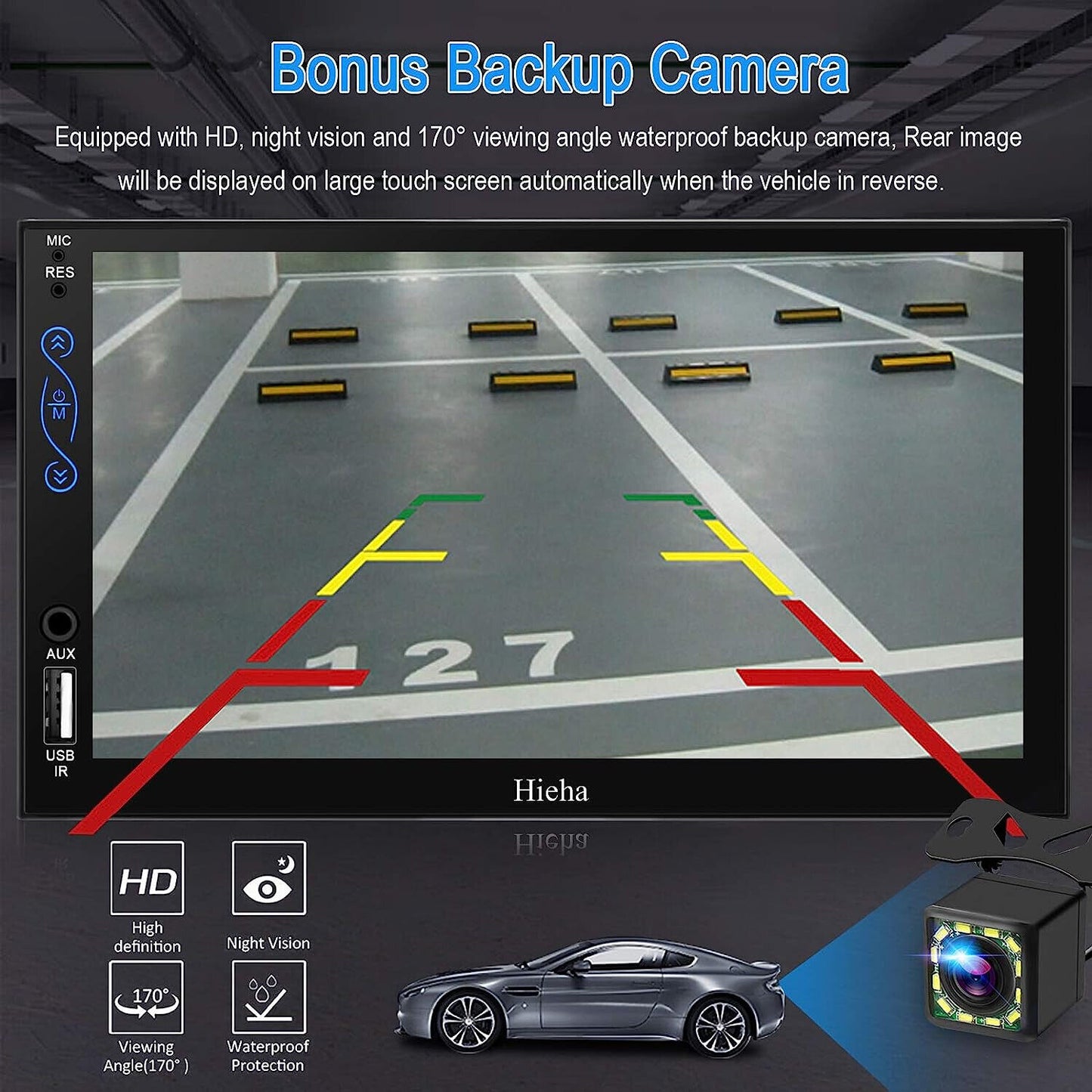 2-DIN 7" Bluetooth Car Play,Android Auto, MP5, Mirror Link, SWC, With A/V Input