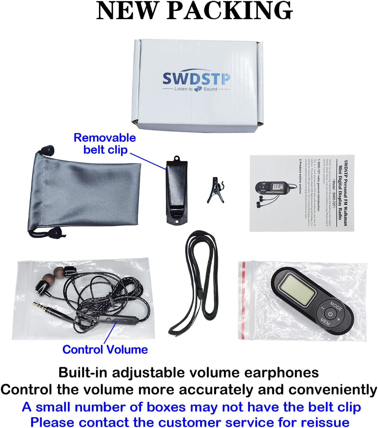 FM Walkman Radio, Mini Digital Tuning Portable Radio with Headphones Belt Clip