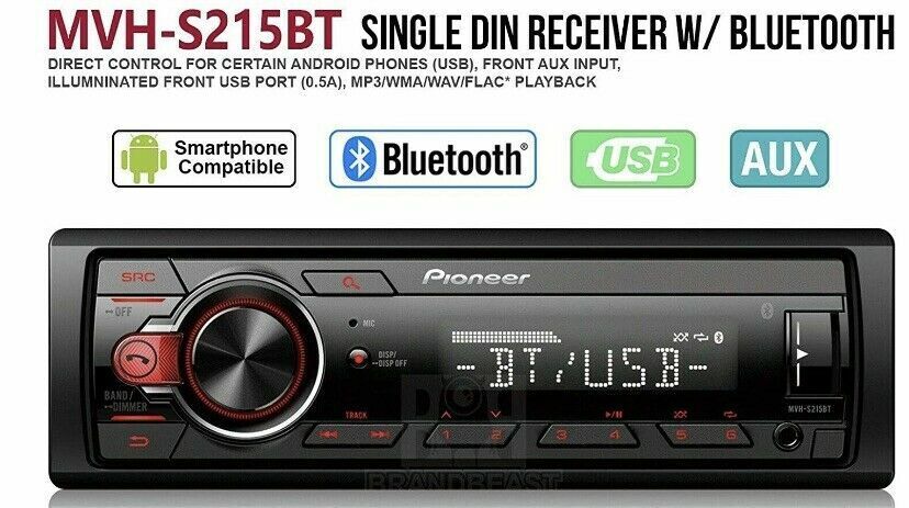 Pioneer MVH-S215BT Stereo Single DIN Bluetooth In-Dash USB MP3 Auxiliary AM / FM