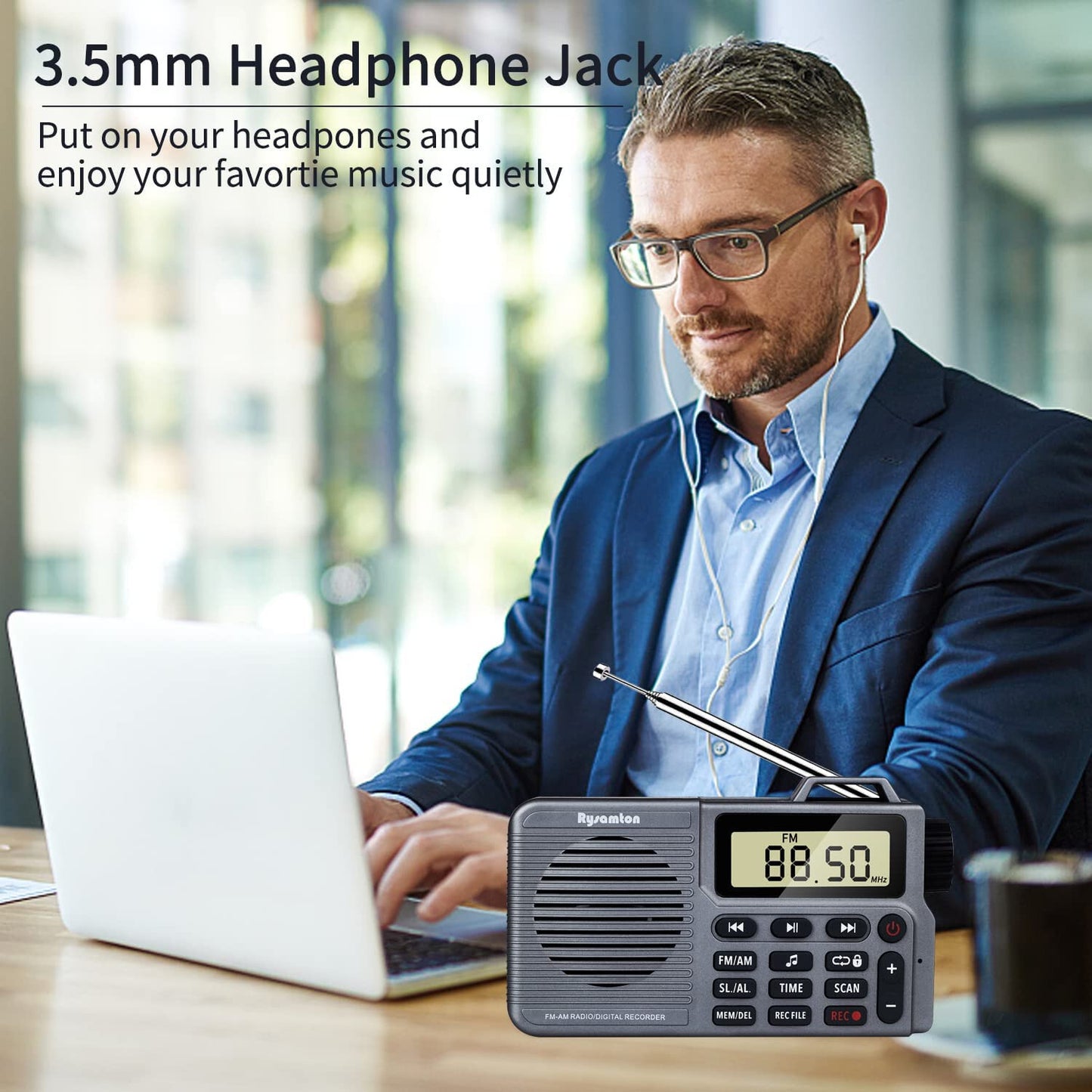 Portable AM/FM Radio, Small Pocket Radio with Bluetooth, Bass Speaker, Micro SD