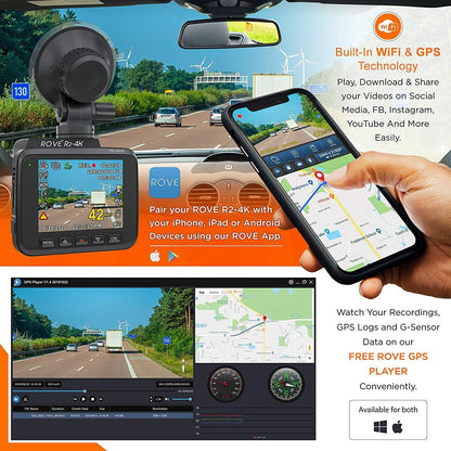 Rove R2-4K Dash Cam Ingeboude WiFi GPS Motor Dashboard Kamera Opnemer met UHD2160