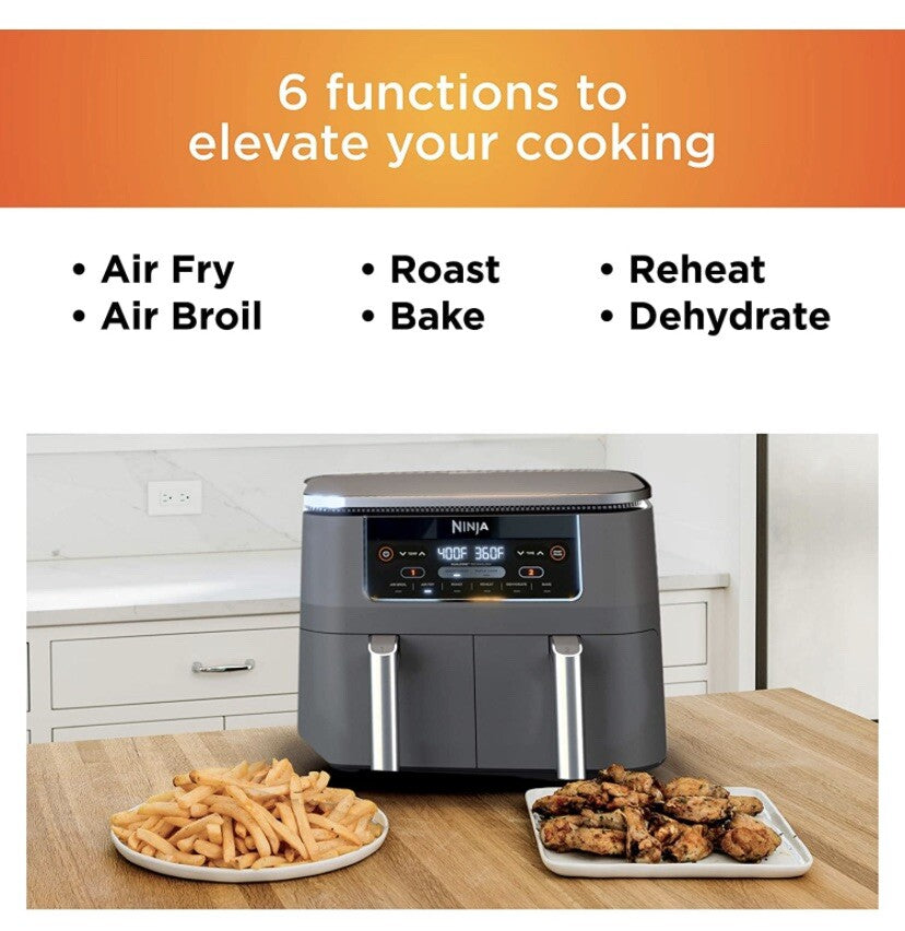 Ninja Dualzone Air Fryer Foodi 6-in-1 8 Quart, with 2 Crisper Plates, 2 Baskets