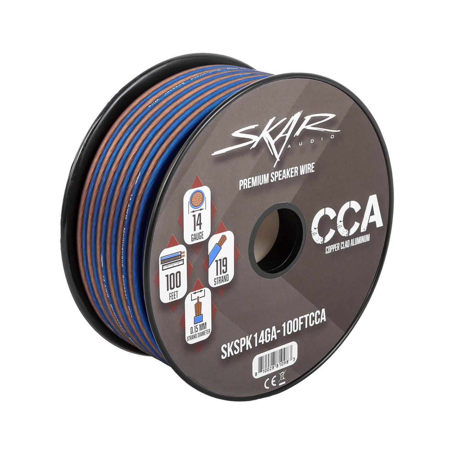 NEW Skar Audio 14 Gauge CCA Car Audio Speaker Wire - 100 Feet (Matte Brown/Blue)
