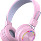 PINK BTH03 Kids Bluetooth Headphones Safe Volume, Colorful LED Lights, 25Hour
