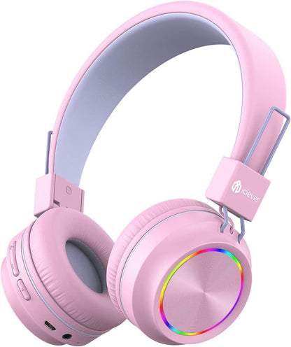 PINK BTH03 Bluetooth-koptelefoon vir Kinders Veilige Volume, Kleurvolle LED-liggies, 25 Uur