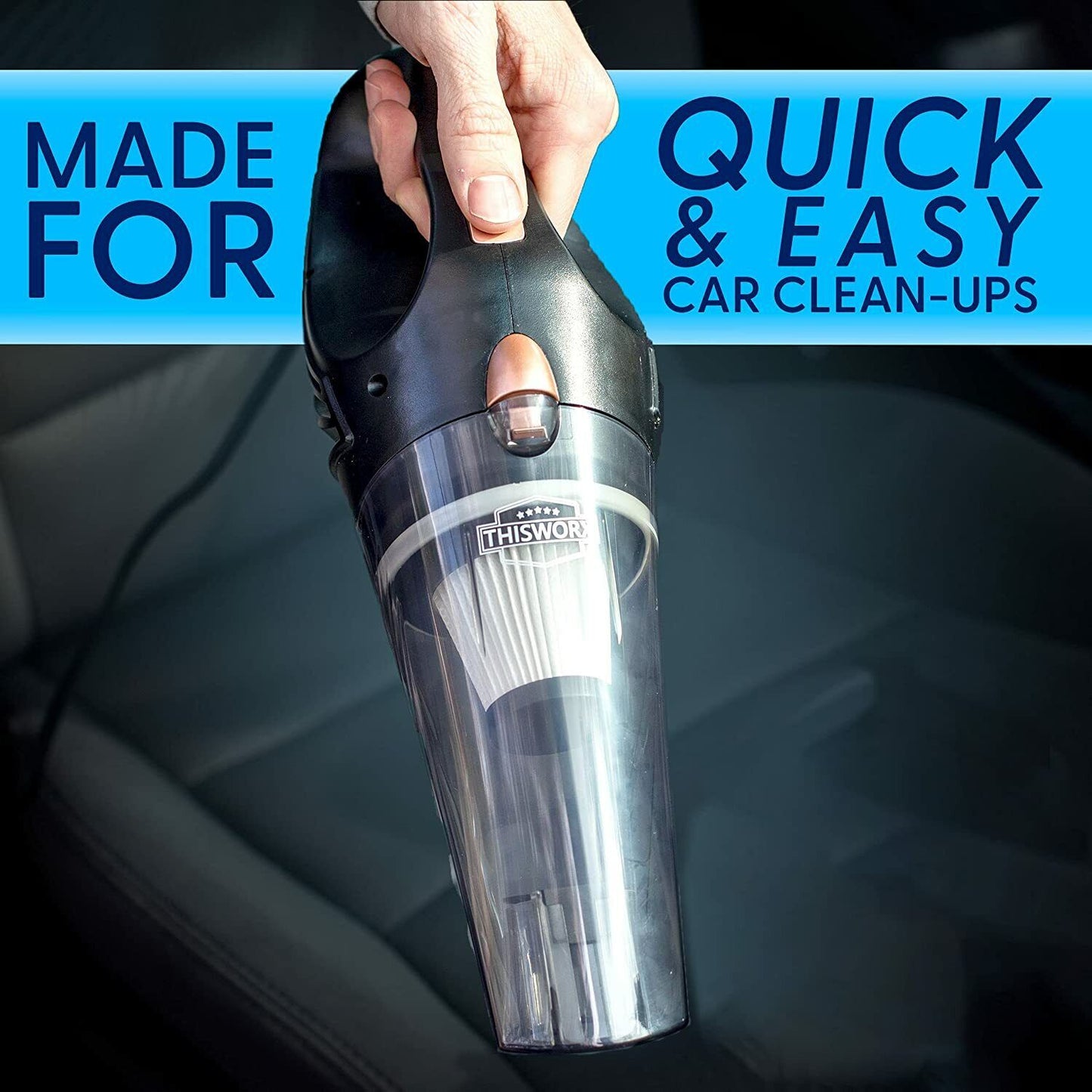 Car Vacuum Cleaner - Portable, High Power, Handheld Vacuums w/ 3 Attachments