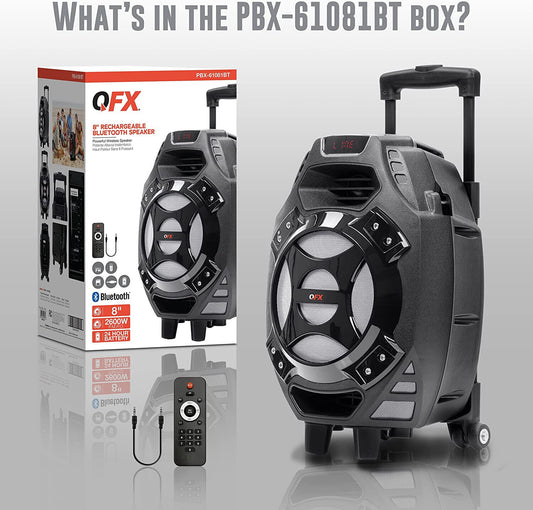Rechargeable Portable Speaker | 8" Woofer | 2,600 Watts | Bluetooth, AUX -SILVER