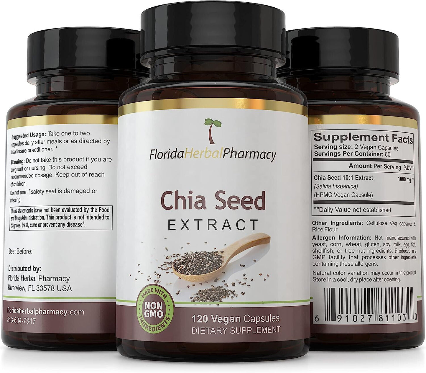 Chia Seed Extract Capsules 10:1 (120 Capsules) 500 mg per Capsule, 1000 mg Serv