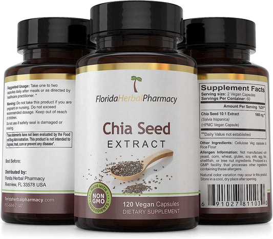 Chia Seed Extract Capsules 10:1 (120 Capsules) 500 mg per Capsule, 1000 mg Serv