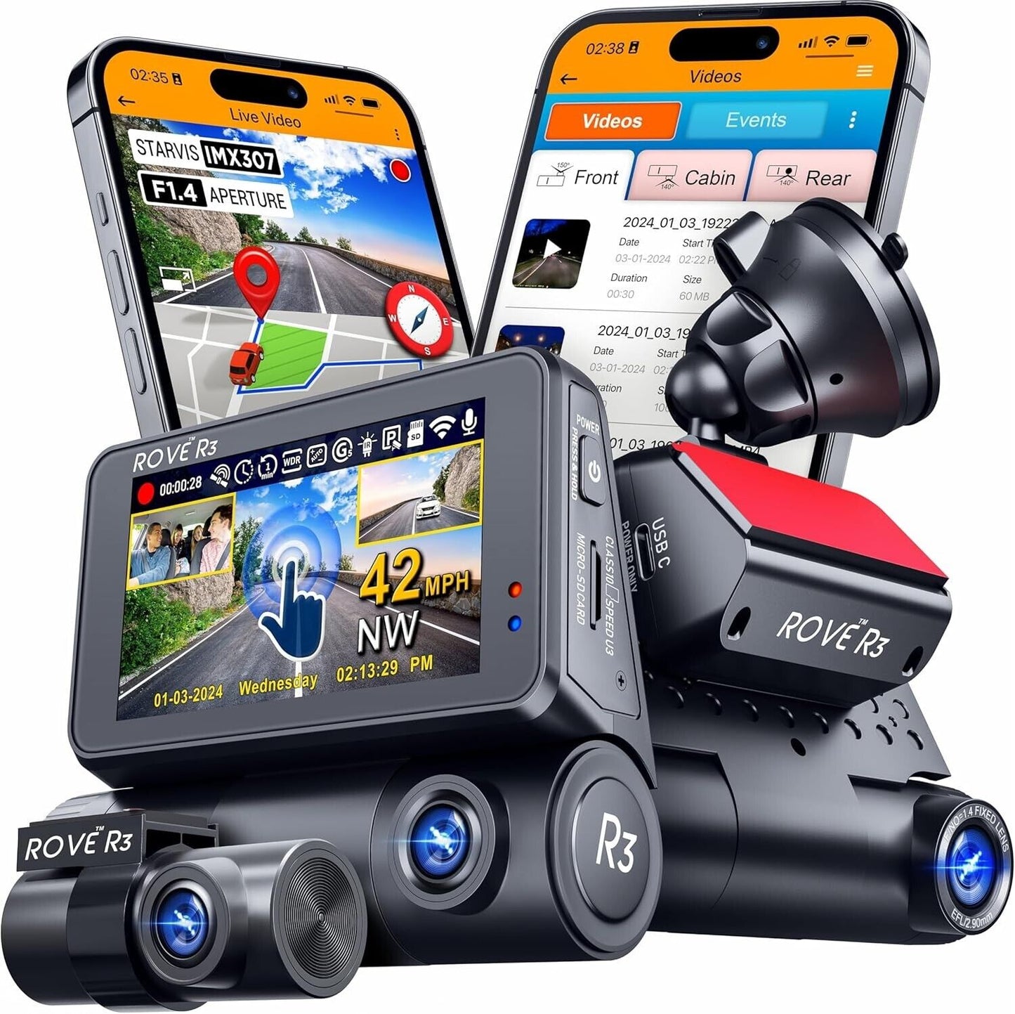 ROVE R2-4K Dash Cam Built-in WiFi 6 GPS Car Dashboard Camera Recorder