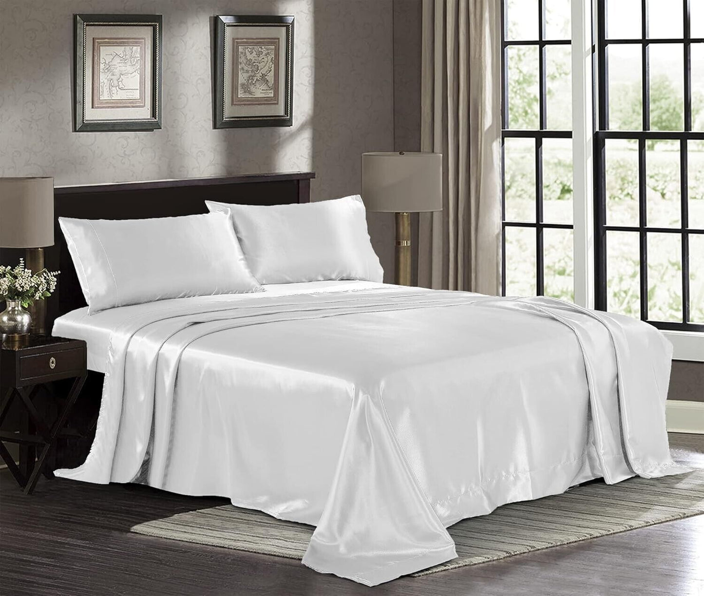 Luukse Syagtige Bed Satyn Hoeslakens Sagte 1800 Mikrovesel-CALIFORNIA KING