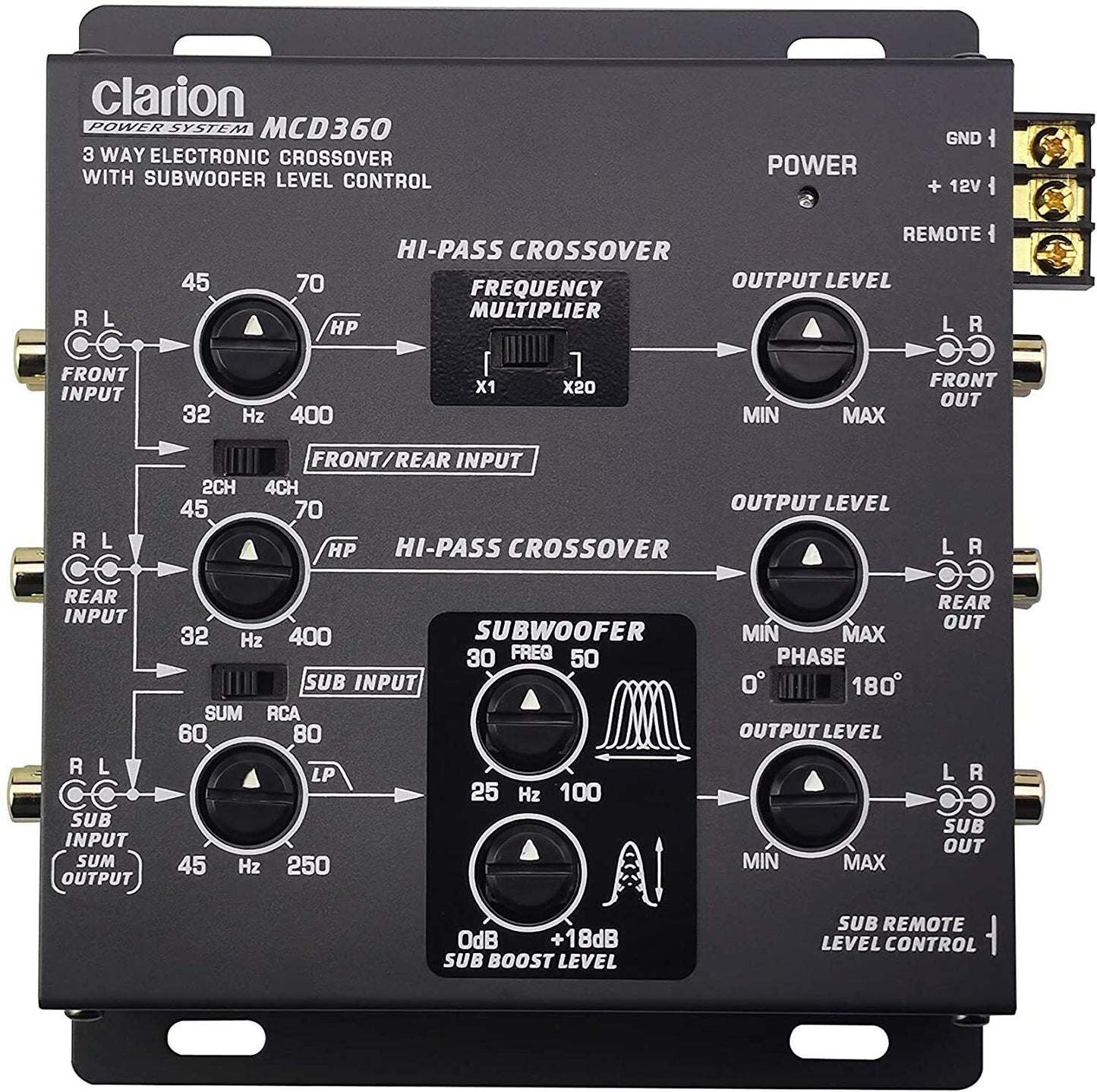 CLARION MCD360 3-WAY 6-CHANNEL INPUT ELECTRONIC CROSSOVER W/ 5-VOLT RCA OUTPUTS