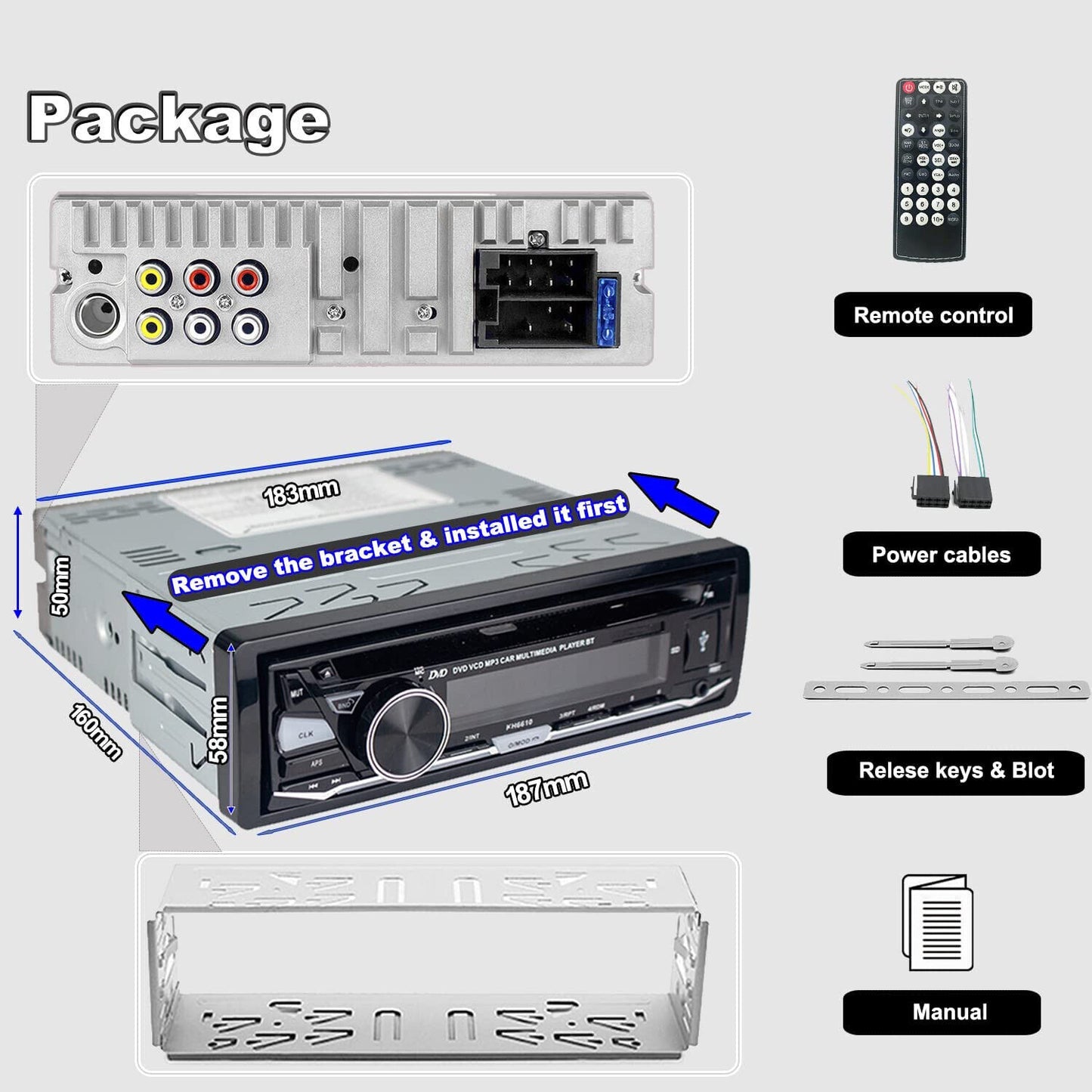 Single Din Car Stereo CDDVD Player Bluetooth FM/AM/RDS Radio USB SD AUX Receiver