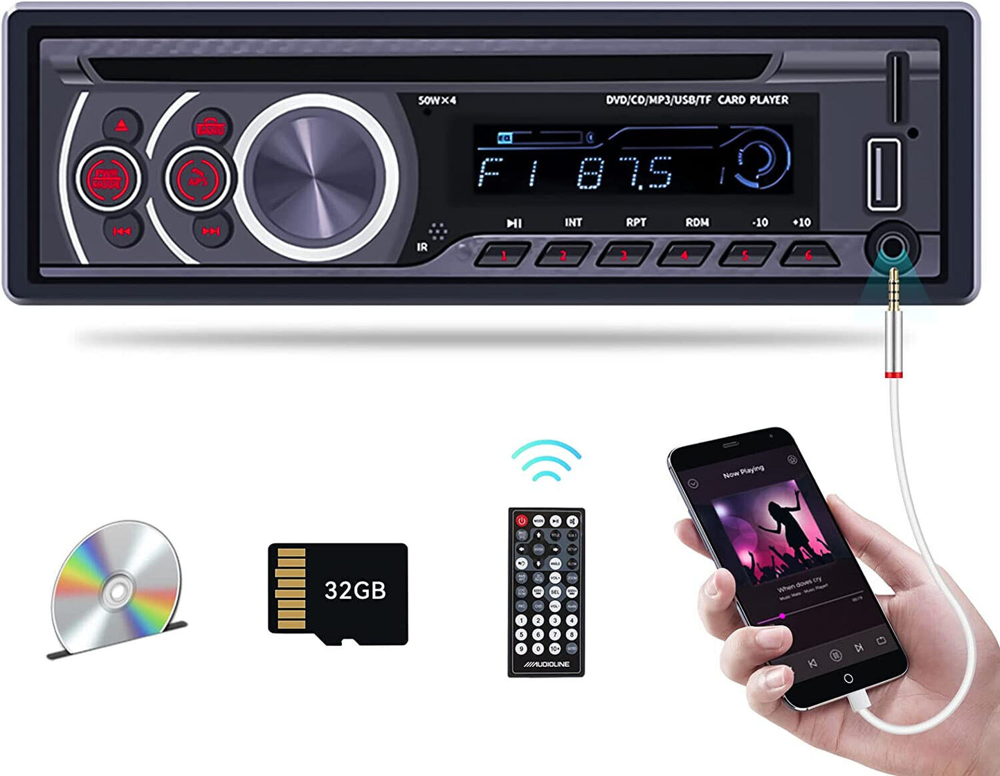 Single Din Car Radio CD Player, Car DVD Player with Bluetooth Hands-Free Calling