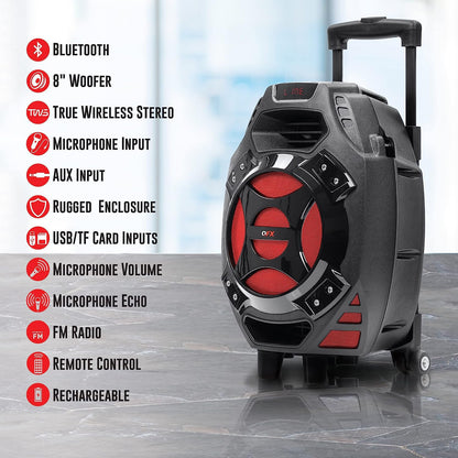 Herlaaibare Draagbare Luidspreker | 8" Laefrekwensie-luidspreker | 2,600 Watt | Bluetooth, AUX - BLOU