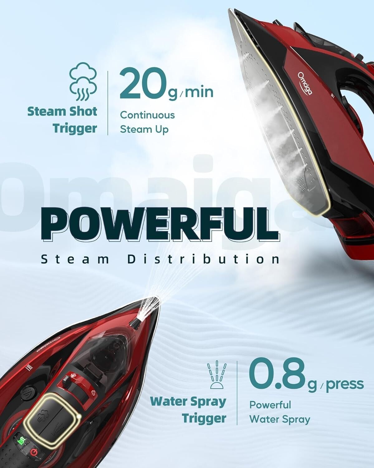 Cordless Iron with Steam with 11.84ozs Water Tank, Anti Drip Iron Cordless
