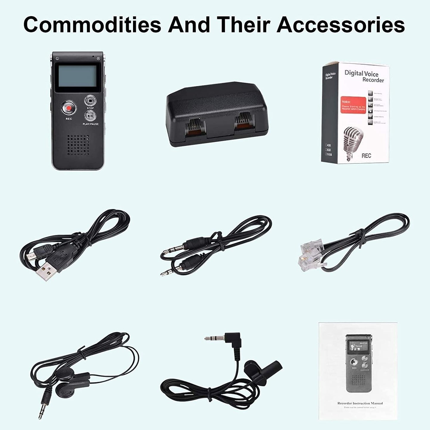 16GB Digital Voice Activated Recorder - Voice Recorder with Playback - Portable