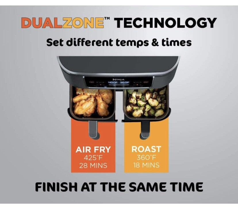 Ninja Dualzone Air Fryer Foodi 6-in-1 8 Quart, with 2 Crisper Plates, 2 Baskets