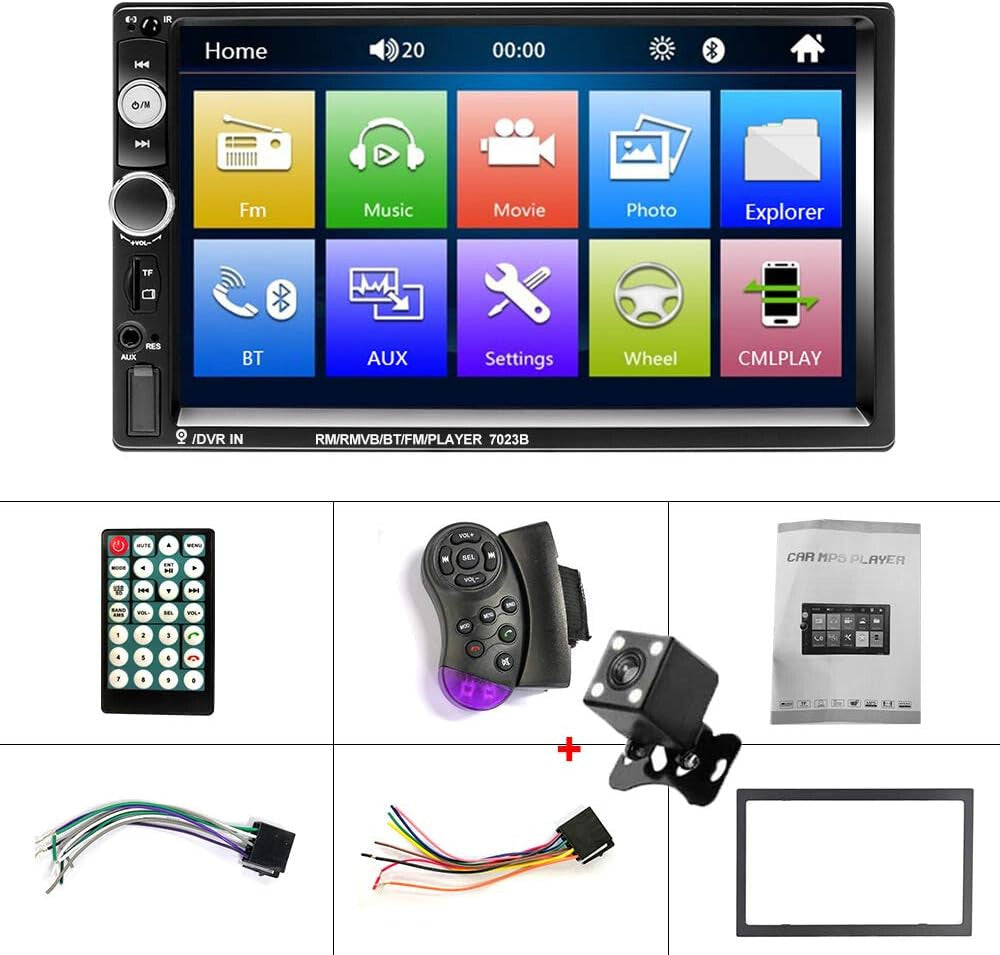 7" Double Din Car Stereo Audio Bluetooth MP5 Player USB FM Multimedia Radio+4LED