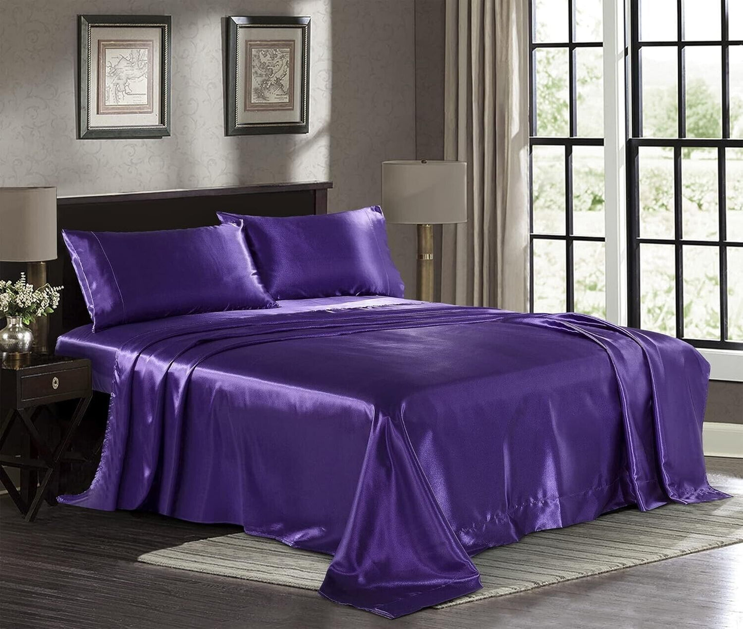 Satin Lakens Hotel Luukse Syagtige Bed Ekstra Sag 1800 Mikrovesel - KONINGGROOTTE