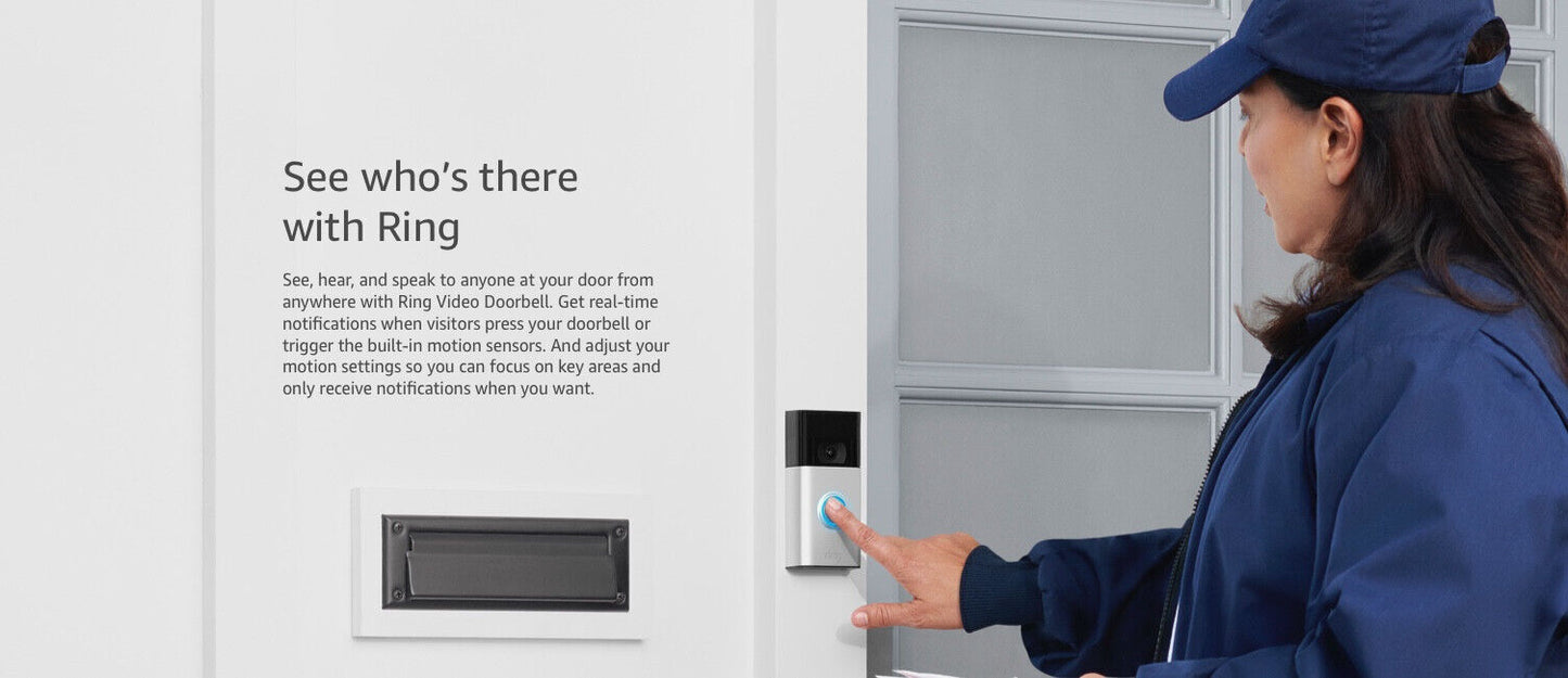 Ring Video Doorbell - 1080p HD video, improved motion detection, Satin Nickel