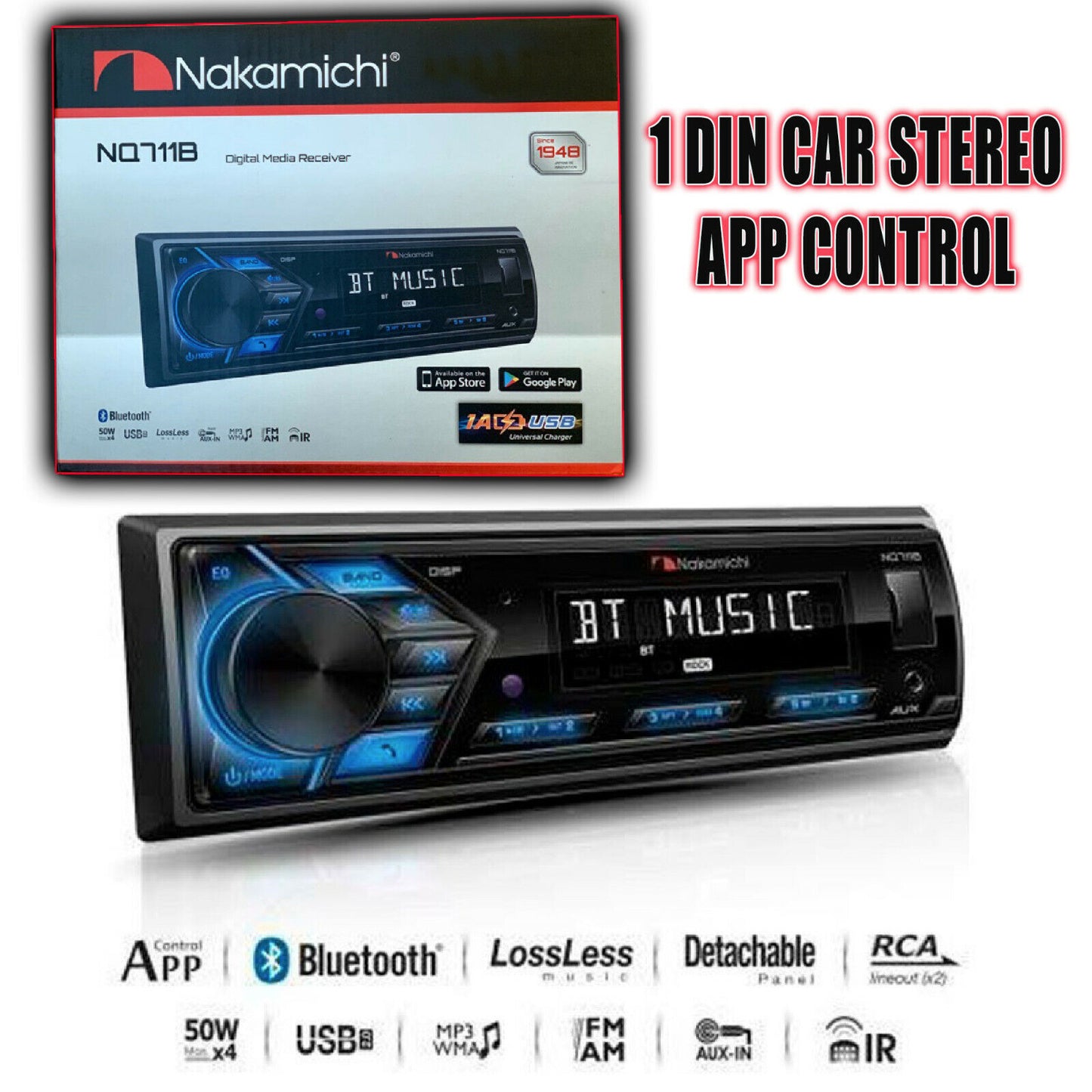 Nakamichi NQ711B Digital Media MP3 Player Stereo Receiver w/ Built-in Bluetooth