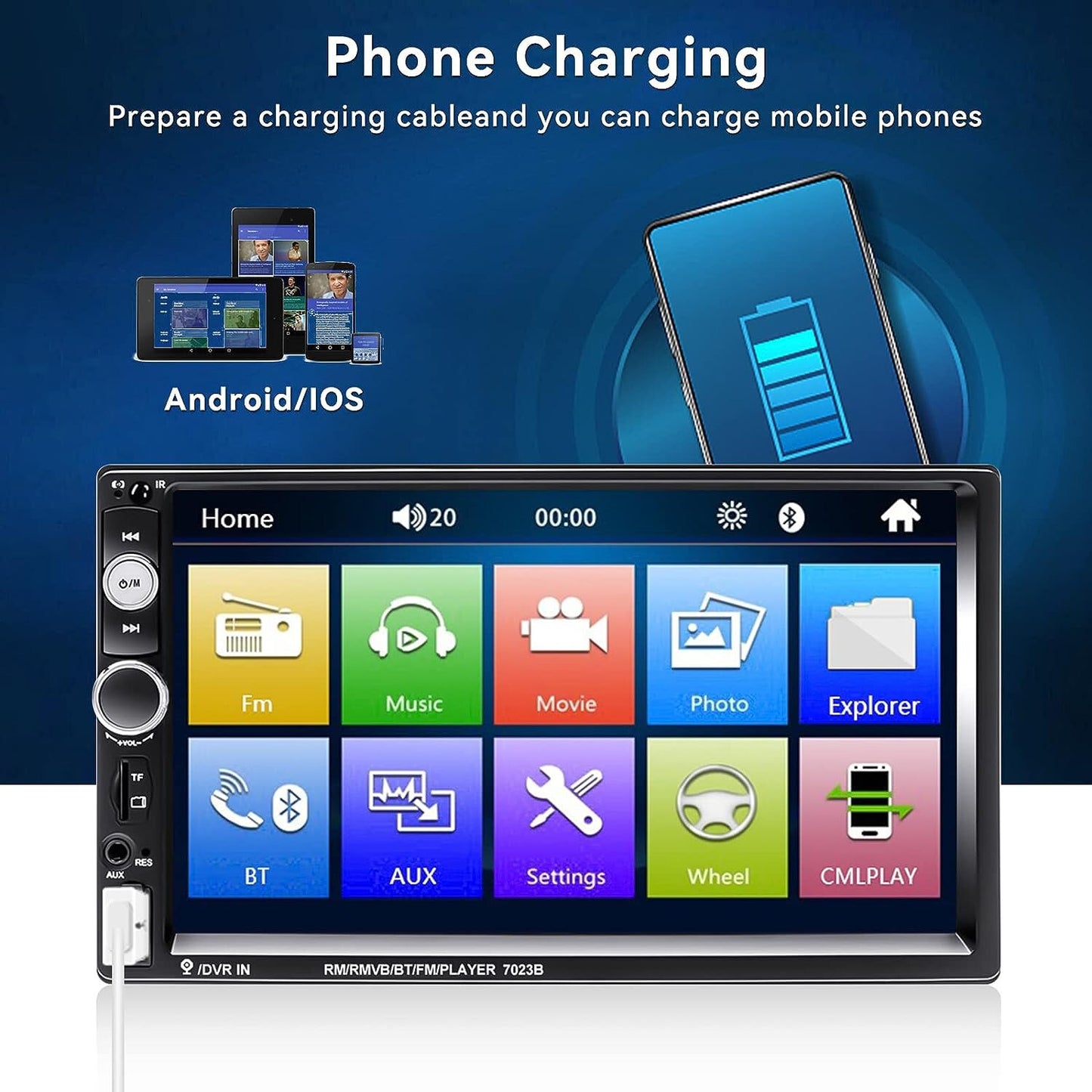 7" Double Din Car Stereo Audio Bluetooth MP5 Player USB FM Multimedia Radio+4LED